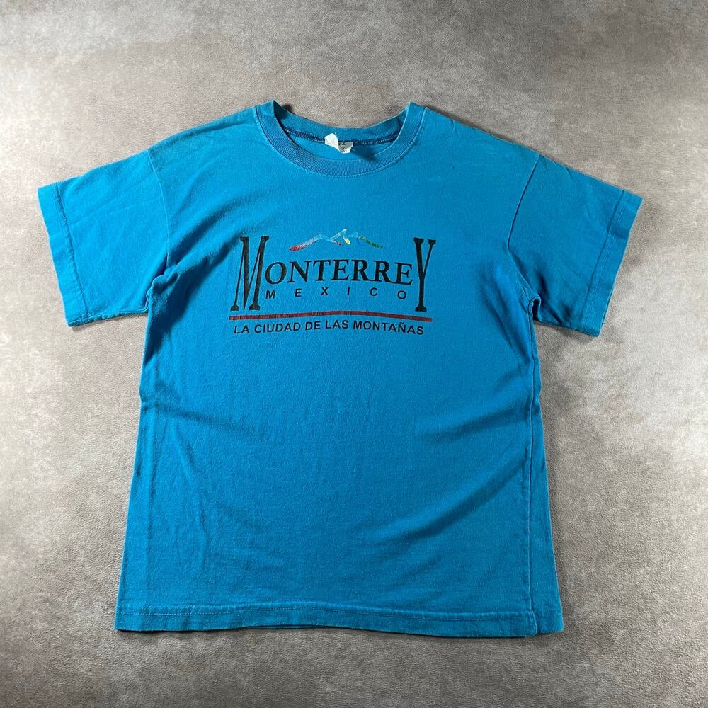 Vintage 90s Monterrey Mexico Tourist Souvenir T-Shirt Blue Men’s Small